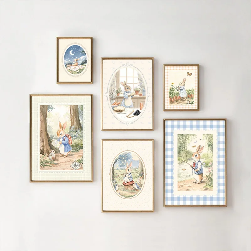 Baby Nursery Vintage Decor - 2026 Vintage Boho Blaues Karomuster Kaninchen-Inspiriertes