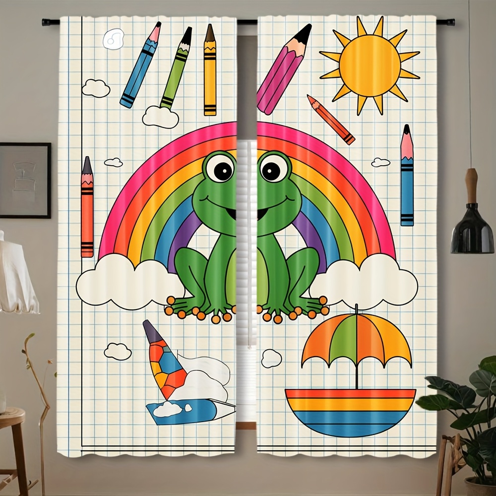 Baby Nursery Animal Theme - Niedlicher Regenbogen-Frosch-Vorhang, Fensterdekoration, Cartoon-Kinderzimmer-Thema, Kinder-Wandkunstdrucke, leuchtende