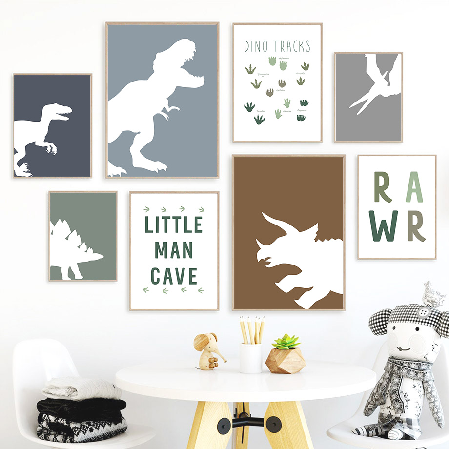 Baby Nursery Girl - (2D-Leinwandgemälde) Jurassic Dinosaurier Tyrannosaurus Rex Triceratops