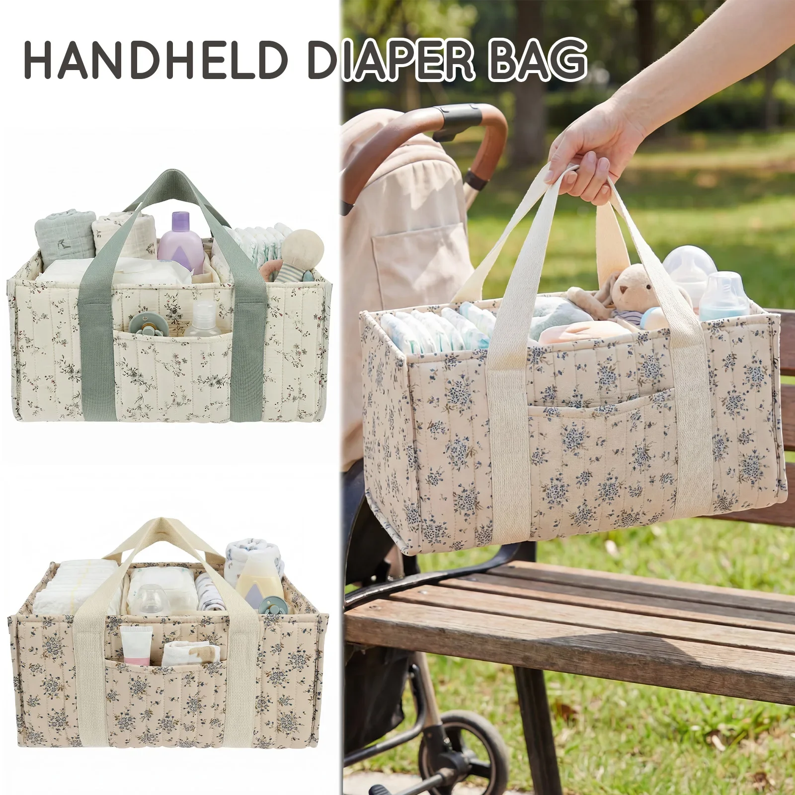 Diaper Caddy Organizer - Faltbarer Windel-Organizer mit Blumenmuster, Stilvoller Windel-Aufbewahrungskorb