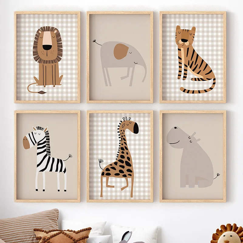 Baby Nursery Jungle Animals - (Kein Rahmen) Löwe, Tiger, Elefant, Giraffe,
