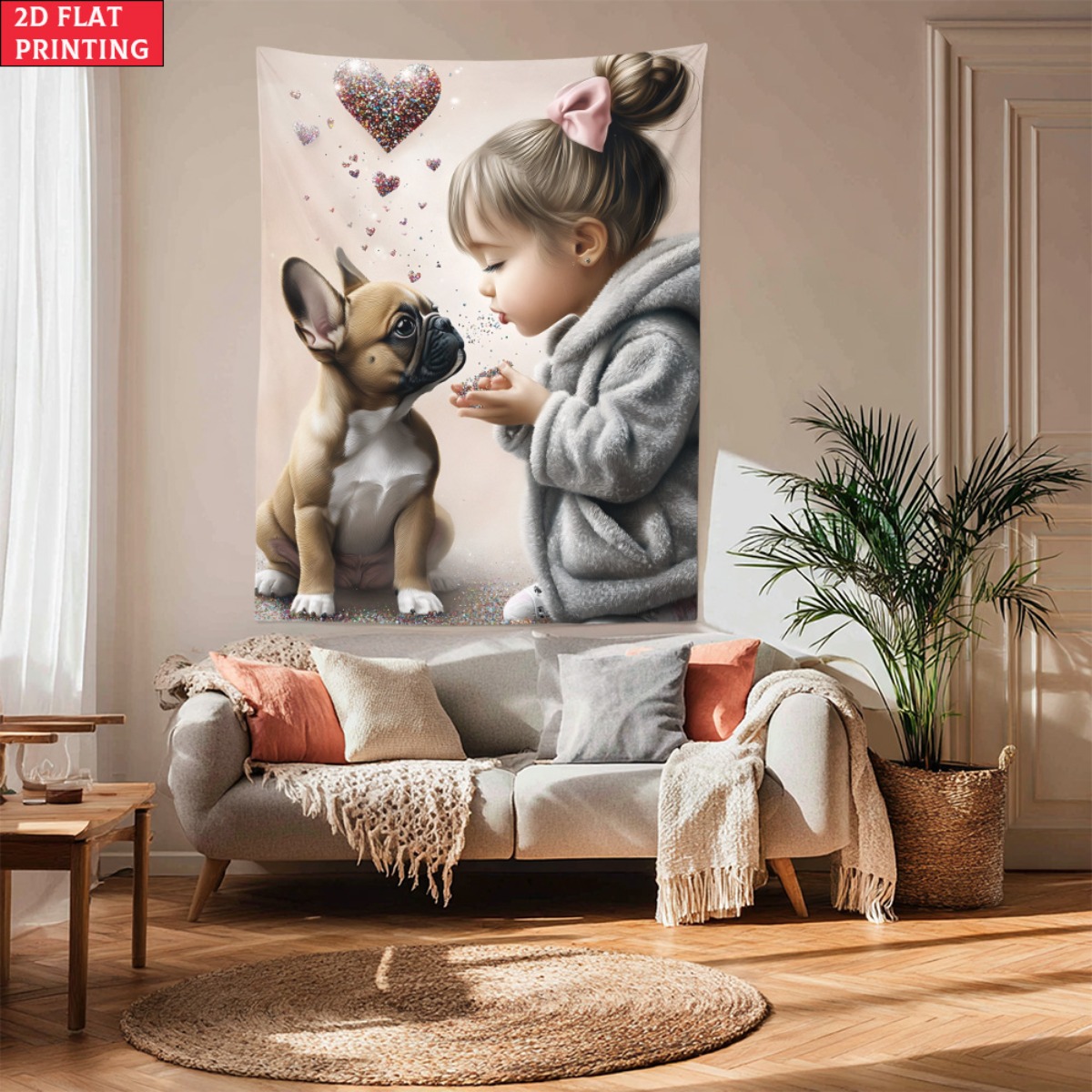 Baby Nursery Girl - Mädchen mit französischer Bulldogge, Welpe, Herz,