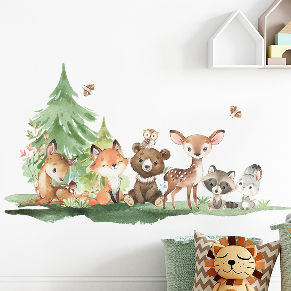 Baby Nursery Animal Theme - Waldtiere Thema Bär Hirsch Kaninchen Kinder