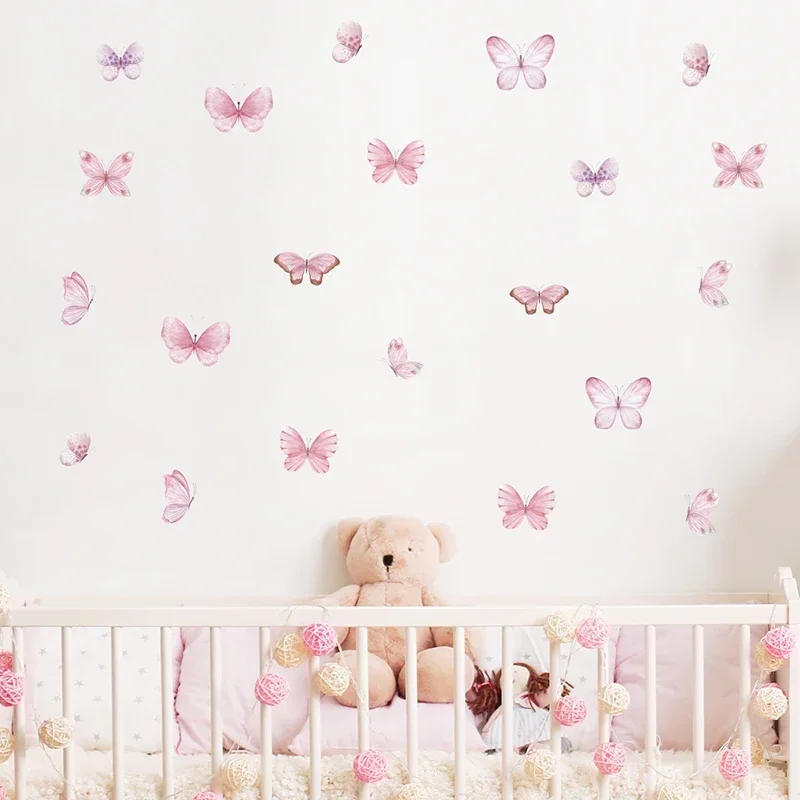 Baby Nursery Water - 17 Stück Aquarell rosa fliegende Schmetterlinge