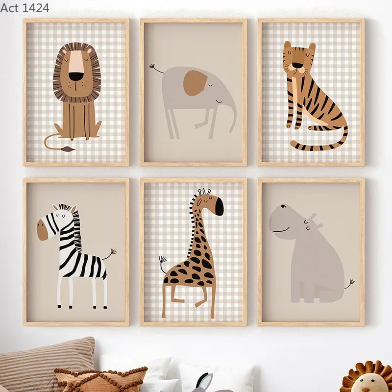 Baby Nursery Jungle Animals - Löwe, Tiger, Elefant, Giraffe, Dschungeltier, Kinderzimmer-Wandkunst,