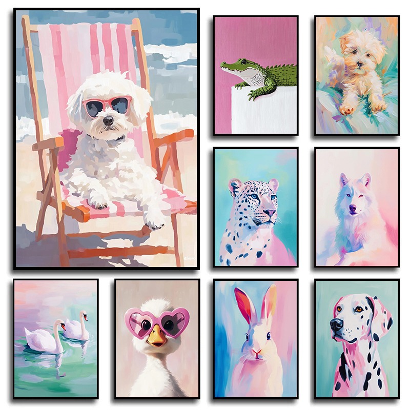 Baby Nursery Animal Theme - Pastell Tier-Leinwand-Wandkunst, skurrile Kaninchen, Ente, Schwan,