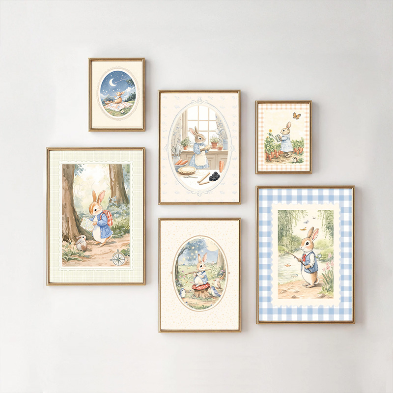 Baby Nursery Vintage Decor - Vintage Boho Blue Plaid Rabbit inspiriertes