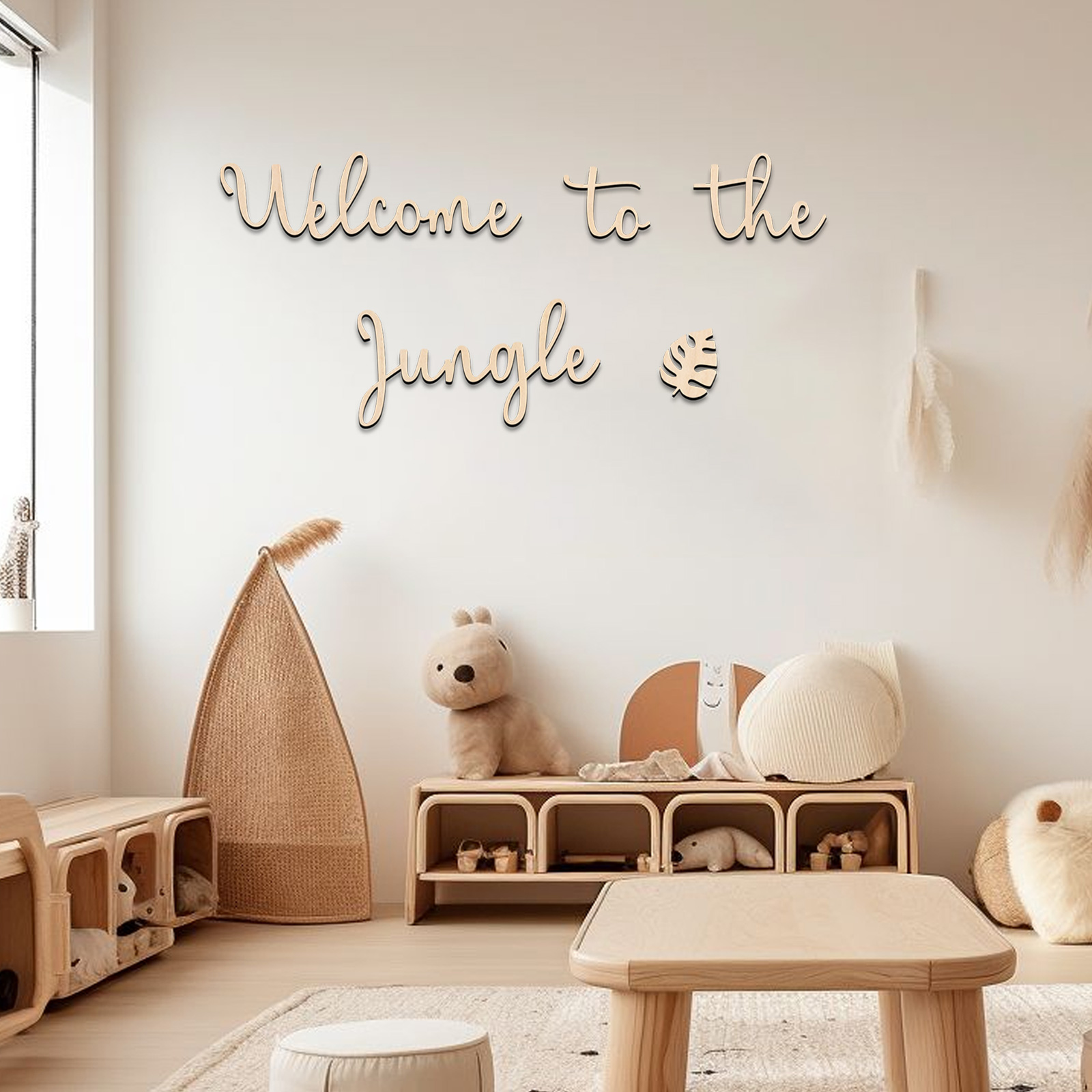 Baby Nursery Jungle Animals - Willkommen im Dschungel-Holzschild – Kinderzimmer-Dekoration, Wandkunst
