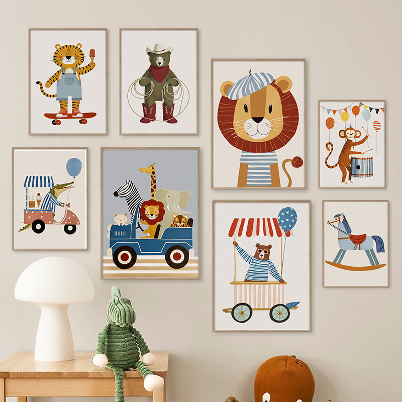 Baby Nursery Kids - Lustige Cartoon-Tier Auto Ballon Kinderzimmer Wandkunst