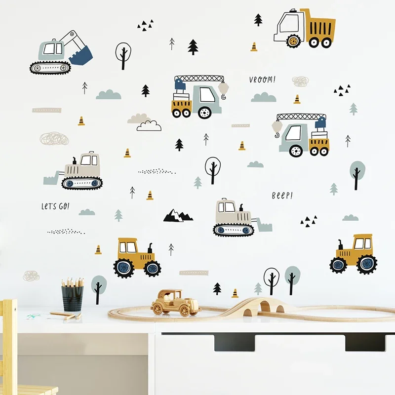 Baby Nursery Wallpaper - Handgezeichnete süße Autos für Fracht, LKW,