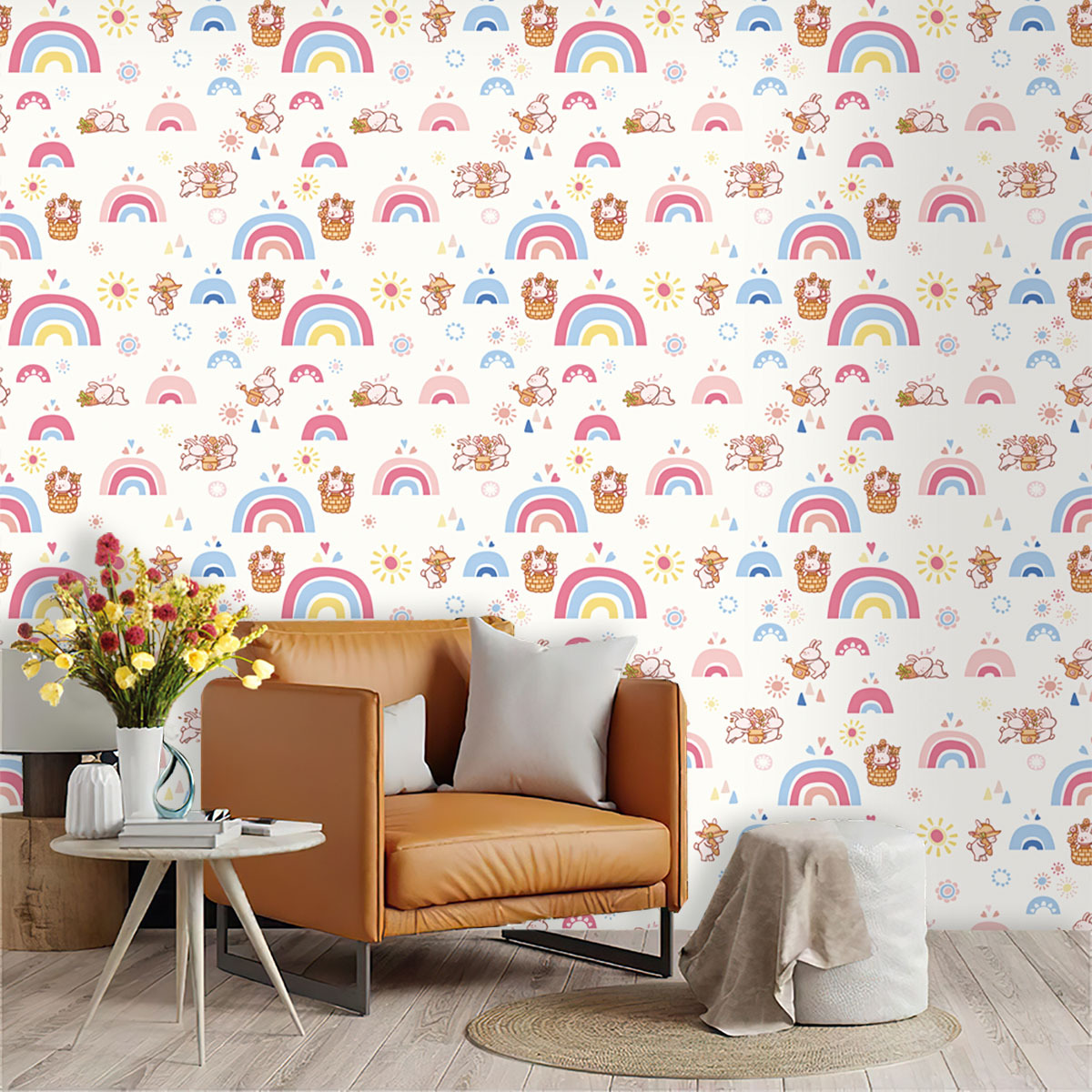 Baby Nursery Water - Boho Rainbow Kinder-Tapete zum Aufkleben und
