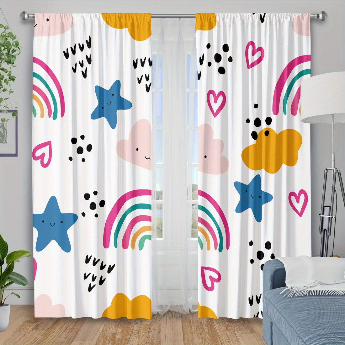 Baby Nursery Youtube - Niedlicher Regenbogen-Sterne-Herzen Kinderzimmer-Vorhang für Baby- und