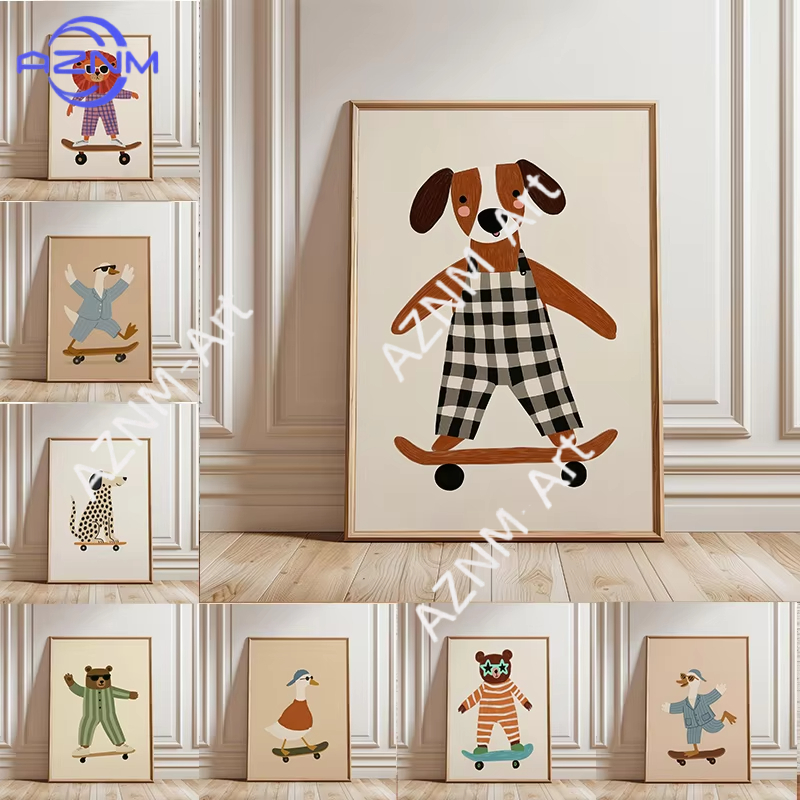 Baby Nursery Art - 1 Stück Lustiges Tier-Skateboard-Poster Trendige Gans