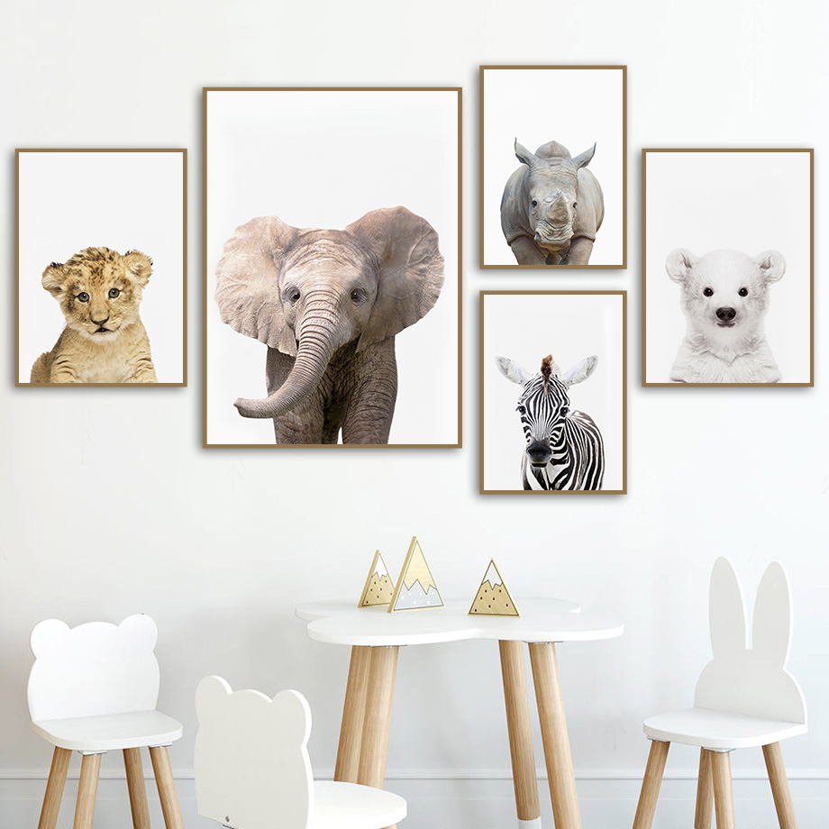 Baby Nursery Jungle Animals - 1 Stück rahmenlose Leinwandbilder: Baby-Safari-Tier-Wandkunstdrucke, niedliche
