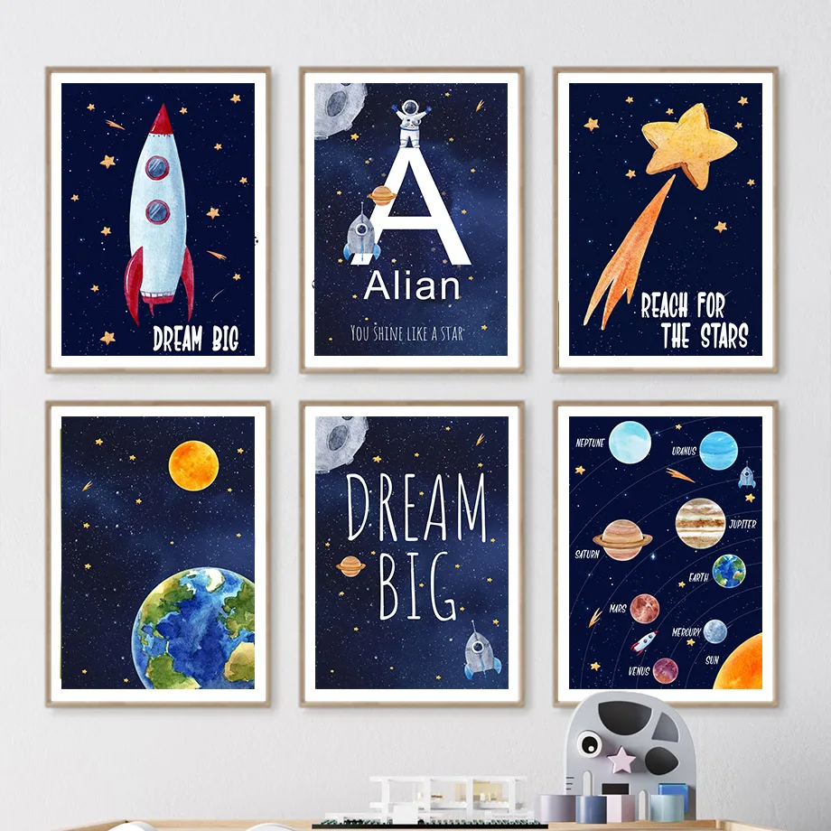 Baby Nursery Art - 1 Stück Leinwandbild mit individuellem Namen,