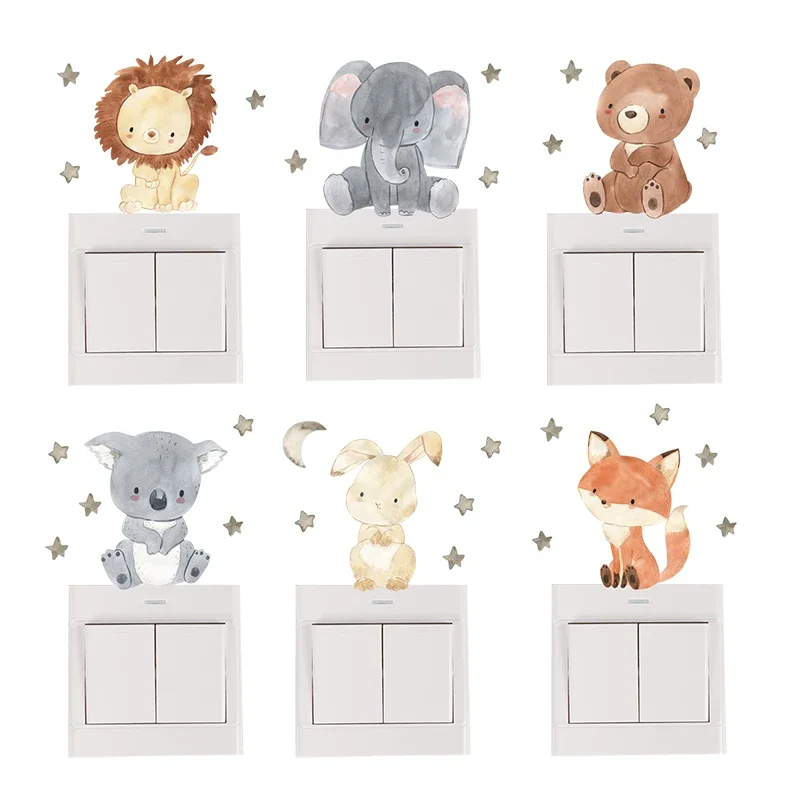 Baby Nursery Water - 1/2/4set Cartoon-Tiere-Wandaufkleber für Kinderzimmer, Babyzimmer-Dekoration, Schalteraufkleber,
