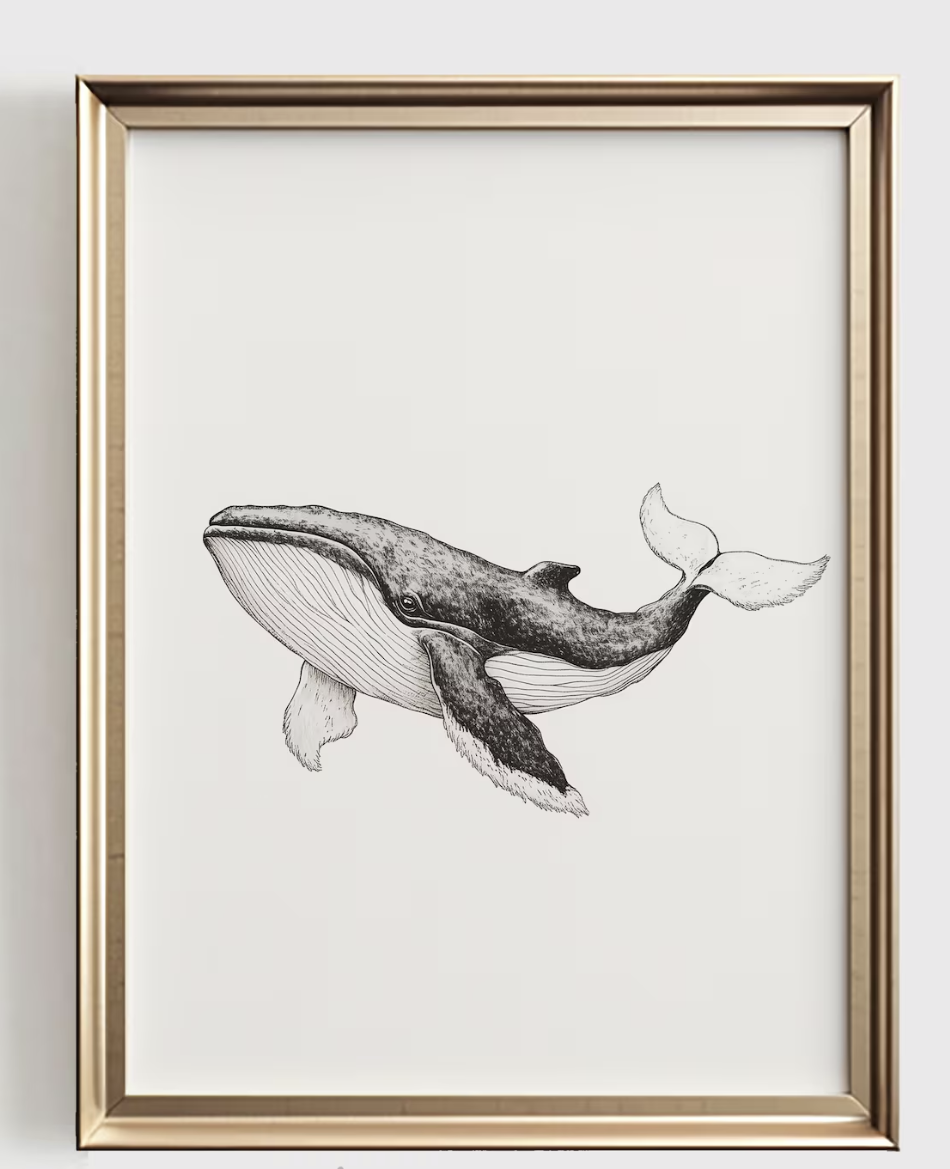 Baby Nursery Art - Wal-Linienkunstdruck, minimalistische Ozean-Deko für das Kinderzimmer,