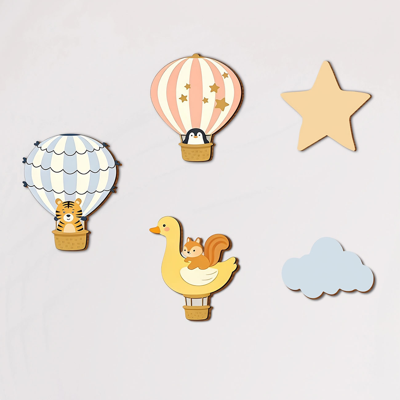 Baby Nursery Wallpaper - 5 Stück Tierische Heißluftballon Holz-Wandaufkleber Kinderzimmer-Dekoration