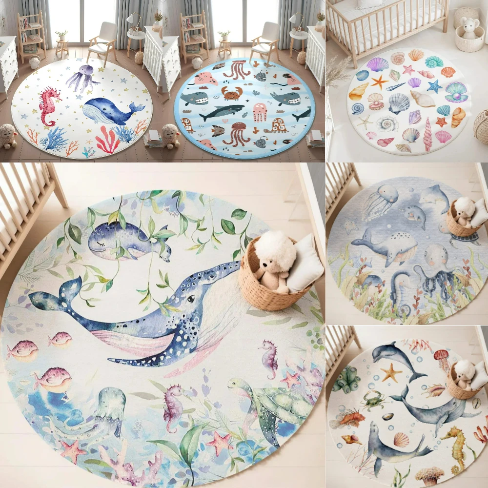 Baby Nursery Letters - Blauer runder Teppich mit Meerestieren für