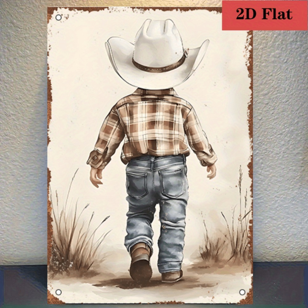 Baby Nursery Vintage - Anpassbares Vintage Metallschild mit Niedlichem Baby-Cowboy-Design