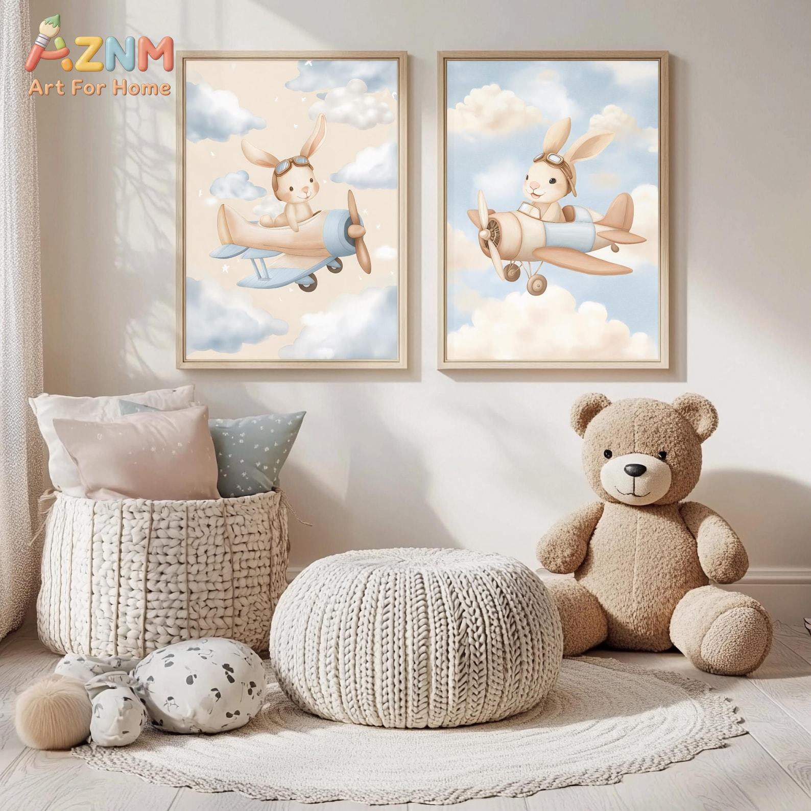 Hasen-Flugzeug-Wandkunst-Set m – Baby Nursery Animal Theme Bewertung und Preis