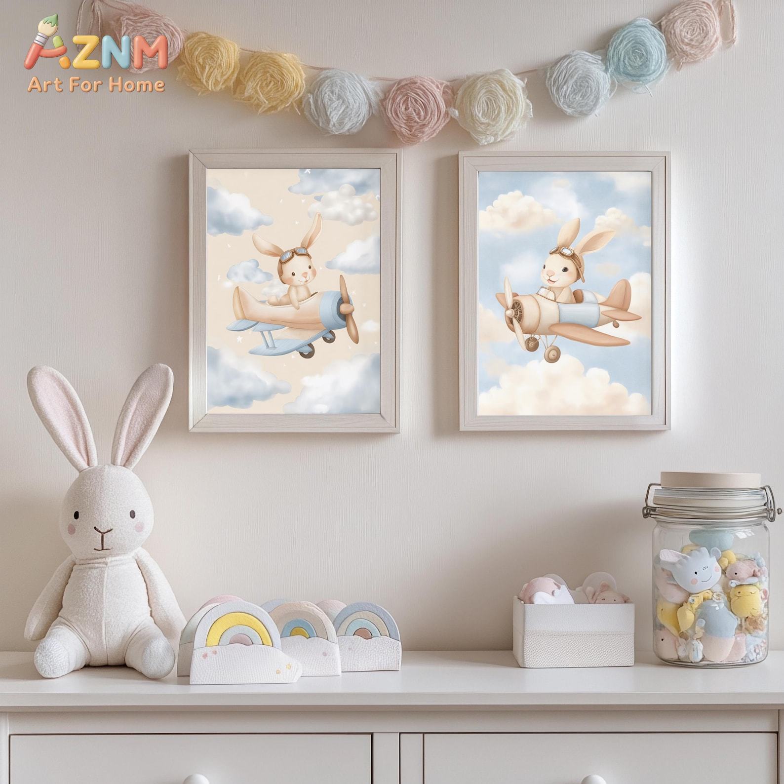 Hasen-Flugzeug-Wandkunst-Set m – Baby Nursery Animal Theme Bewertung und Preis