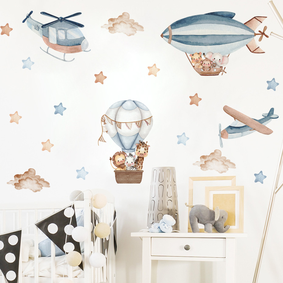 Aquarell Tiere Heißluftballon  – Baby Nursery Wallpaper Bewertung und Preis