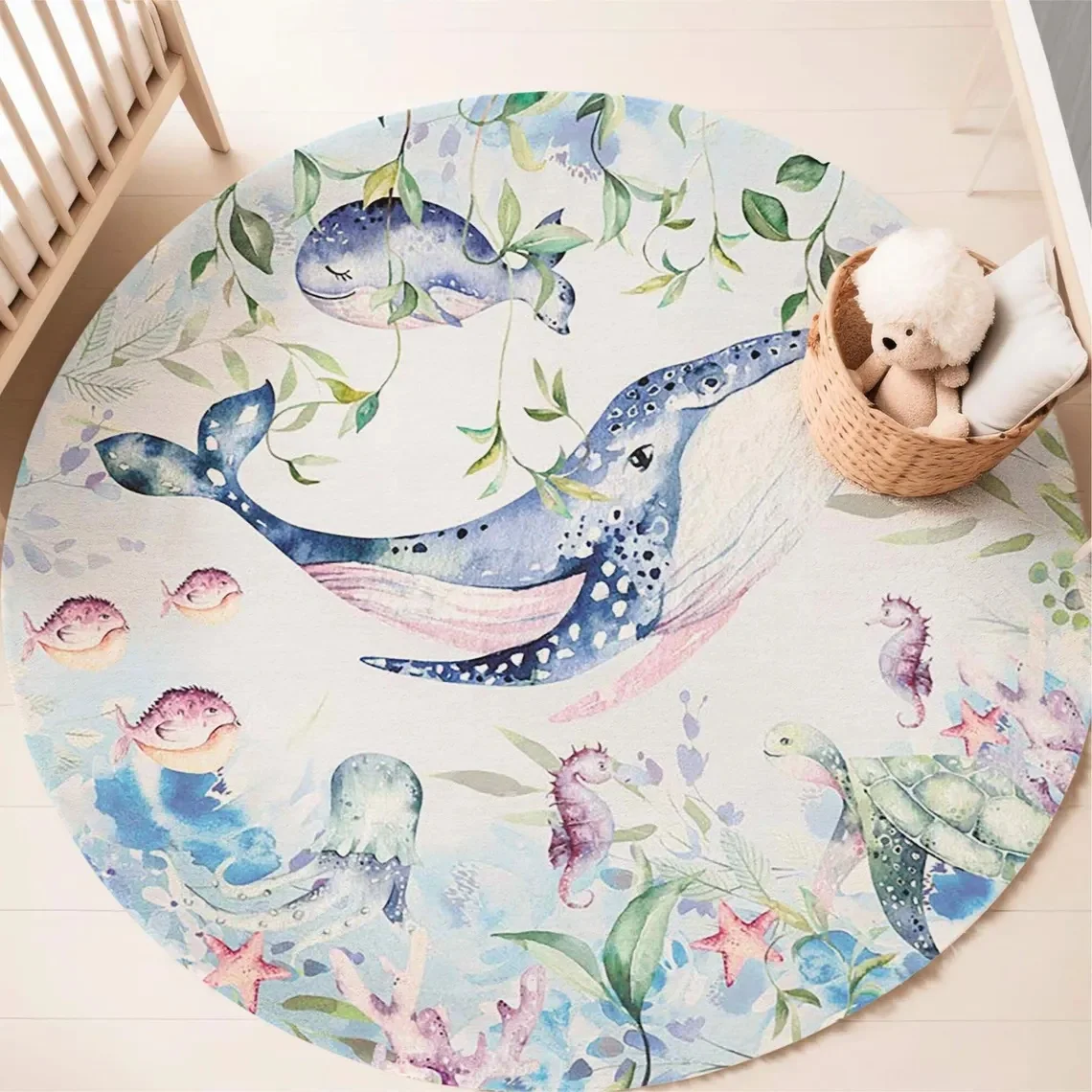 Blauer runder Teppich mit Meer – Baby Nursery Letters Bewertung und Preis